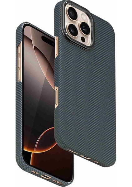 iPhone 16 Pro Uyumlu Fuchsia Lens Standlı Manyetik Şarj Özellikli Kevlar Telefon Kılıfı