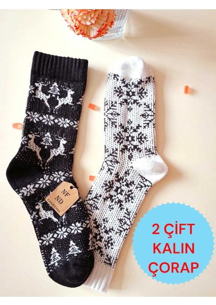 2 Çift Termal Soket Yılbaşı Bambu Hediye Kadife Yumuşak Etnik Kadın Çorabı Siyah Beyaz Çorap 36-40