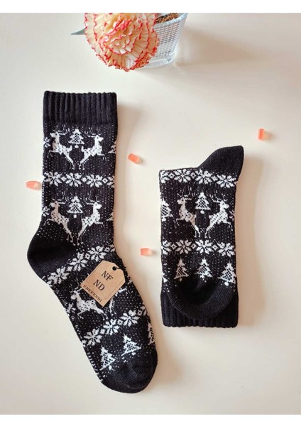 2 Çift Termal Soket Yılbaşı Bambu Hediye Kadife Yumuşak Etnik Kadın Çorabı Siyah Beyaz Çorap 36-40 modelleri