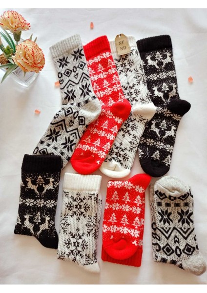 2 Çift Termal Soket Yılbaşı Bambu Hediye Kadife Yumuşak Etnik Kadın Çorabı Siyah Beyaz Çorap 36-40 fırsatları