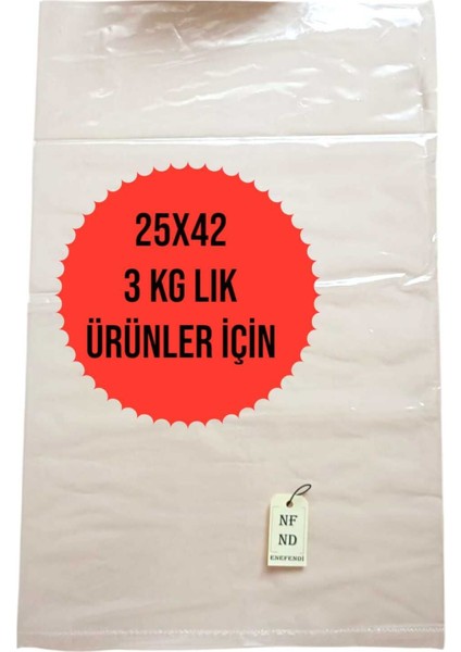 3'lük Naylon Torba Poşet Alışveriş Sağlam Erzak Şeffaf Bakkaliye Torbası 1 kg 25X42CM