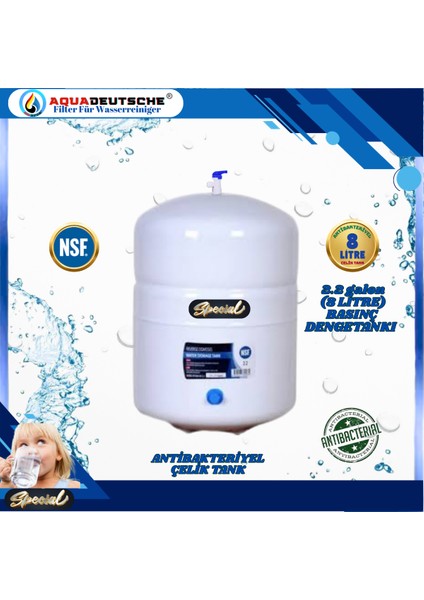 Specıal 8 Litre Antibakteriyel Çelik Tanklı 90 Gpd Nano Membranlı Gümüş Iyon Kompozit Tatlandırıcılı Su Arıtma Cihazı