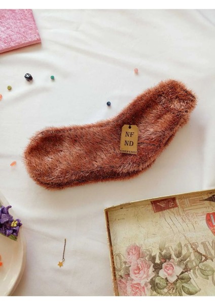 2 Çift Tüylü Kışlık Termal Patik Dikişsiz Çorap Erkek Kadın Ev-Parti Çorabı Mavi Vizon 36-41. modelleri