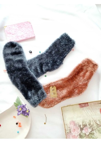 2 Çift Tüylü Kışlık Termal Patik Dikişsiz Çorap Erkek Kadın Ev-Parti Çorabı Mavi Vizon 36-41. fırsatları