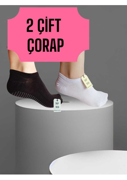 2 Çift Babet Dikişsiz Çorap Görünmez Çorap Spor Yoga Pilates Kaymaz Silikon Taban 36-40 Siyah Beyaz