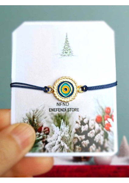 Bileklik Nazar Boncuklu Hediyelik Altın Sarısı 2cm Makrome Ip Sevgili Eş Arkadaş Çocuk Şans Tekli