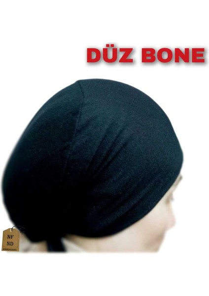 Dikişsiz Bone Düz Fırfırsız Iç Bone Tesettür Hijab Siyah Önü Dikişsiz Pamuklu