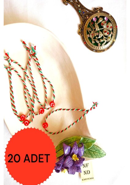 20 Adet Fimo Ay Yıldızlı Marteniçka Ip Bileklik Kırmızı Yeşil Beyaz Hediye Şans Bahar Ayyıldızlı