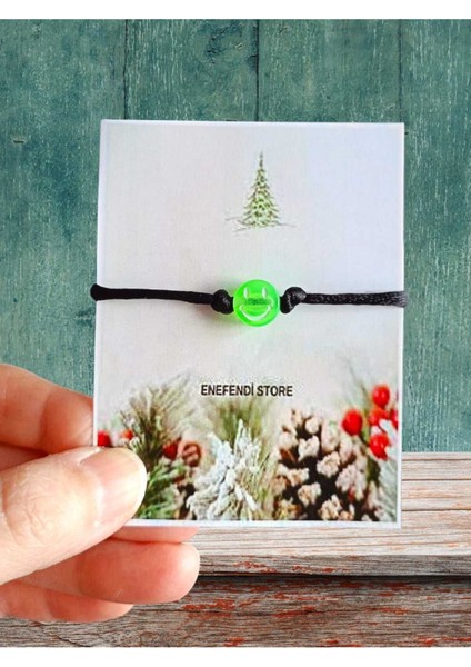 Bileklik Kartlı Yeşil Gülen Yüz Hediyelik Şans Bereket Arkadaş Bilekliği Siyah Ip