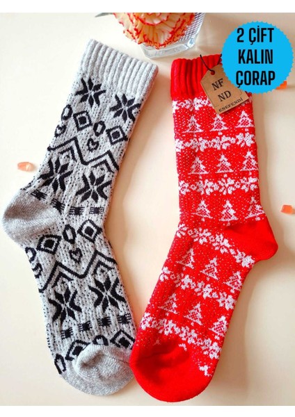 2 Çift Bambu Termal Soket Yılbaşı Hediye Kadife Yumuşak Etnik Kadın Çorabı Kırmızı Gri Çorap 36-40