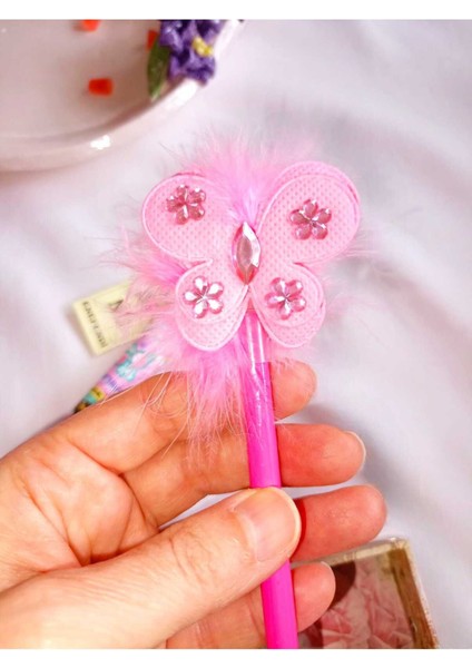 2li Set Pembe Kalem ve Roket Yumurtlayan Silgi Aksesuarlı Kalem Hediye Süslü Kurşunkalem