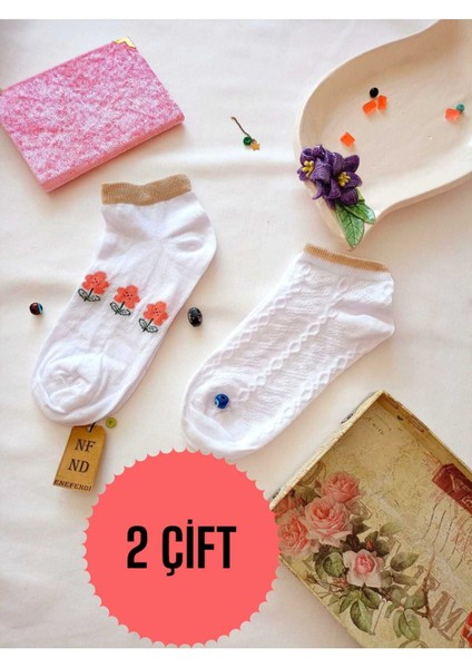 2 Çift Çorap Burun Dikişsiz Patik Çorap Pamuklu Yumuşak Kısa Konç Desenli Kadın Çorabı 36-40