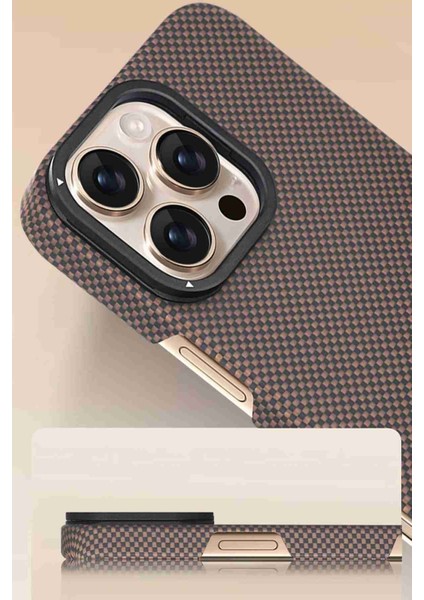 iPhone 16 Pro Uyumlu Fuchsia Lens Standlı Manyetik Şarj Özellikli Kevlar Telefon Kılıfı indirimleri