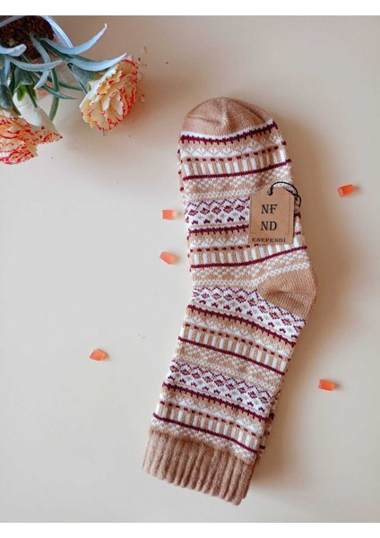 2 Çift Kalın Kışlık Yumuşak Çorap Yılbaşı Motif Etnik Desenli Kadın Çorabı Sütlükahve Pembe 36-40 modelleri