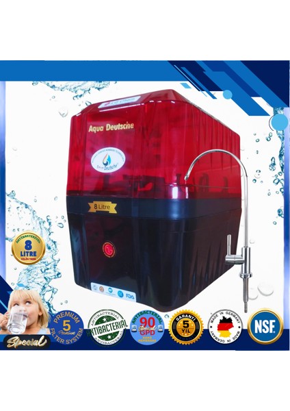 Specıal 8 Litre Antibakteriyel Çelik Tanklı 90 Gpd Nano Membranlı Gümüş Iyon Kompozit Tatlandırıcılı Su Arıtma Cihazı