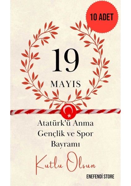 10 Adet Ayyıldızlı Fimo Marteniçka 19 Mayıs Tebrik Kartlı Bileklik Hediye Bahar Bilekliği