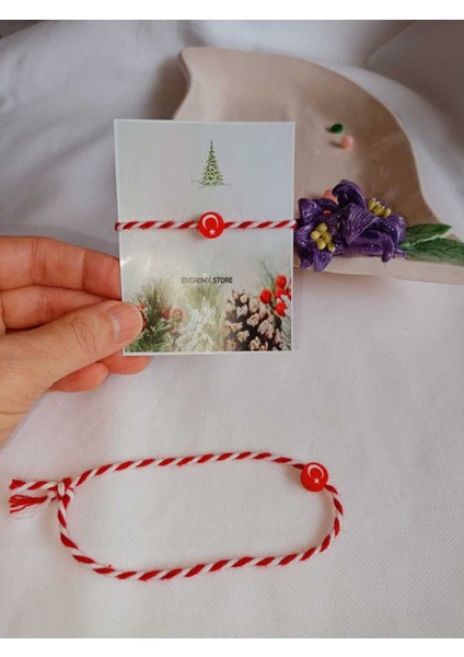Ay Yıldızlı Fimo Kırmızı Beyaz Ip Marteniçka Kartlı Bileklik Hediye Bahar Bilekliği Ayyıldız