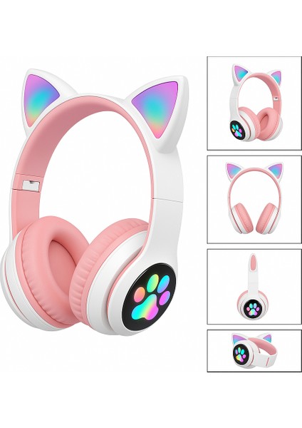 Şirin Işıklı Kedi Kulaklı Katlanabilir Bluetooth Kulaklık