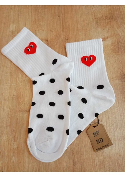 2 Çift Siyah(Dikişsiz) Beyaz(Dikişli) Kadın Çorabı Puantiyeli Kalpli Kolej Pamuklu Simli Çorap 36-40 fiyatları