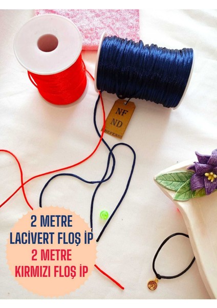 ENEFENDİ 4 Metre(Toplam) Floş Ip Sıçan Kuyruğu Kalınlığı 2mm Kırmızı Lacivert Bileklik Takı k Ipi