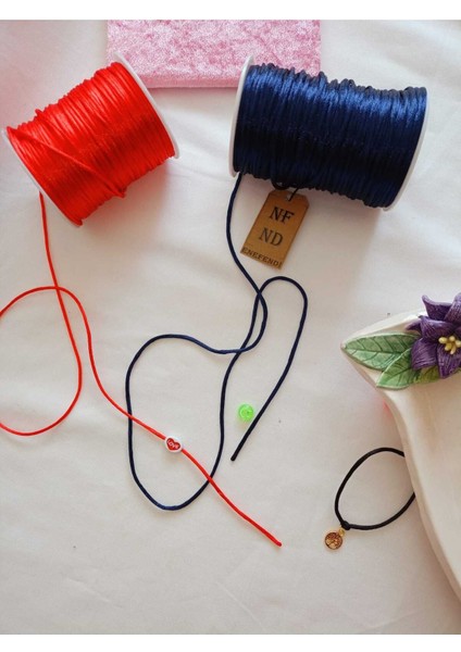 ENEFENDİ 4 Metre(Toplam) Floş Ip Sıçan Kuyruğu Kalınlığı 2mm Kırmızı Lacivert Bileklik Takı k Ipi modelleri