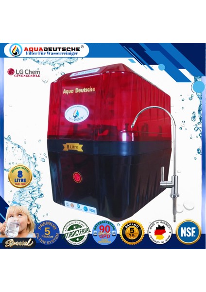 Specıal 8 Litre Antibakteriyel Çelik Tanklı 90 Gpd Nano Membranlı Gümüş Iyon Kompozit Tatlandırıcılı Su Arıtma Cihazı fiyatları