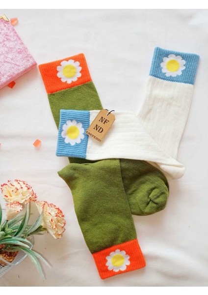 2 Çift Papatya Pamuklu Kokulu Kadın Çorap Yumuşak Dikişsiz Yeşil Ekru Soket 36 40 modelleri
