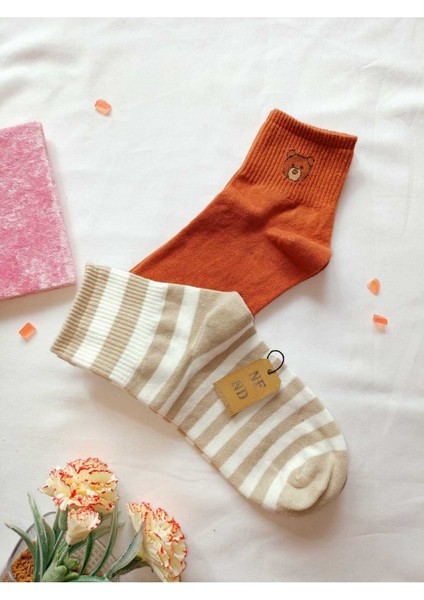 2 Çift Dikişsiz Pamuk Çorabı Soket Yumuşak Kadın Kiremit Krem Çorap Hediye 36-40 fiyatları