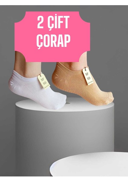 2 Çift Babet Çorap Görünmez Çorap Spor Yoga Pilates Sneakers Kaymaz Silikon Taban 36-40 Beyaz Krem