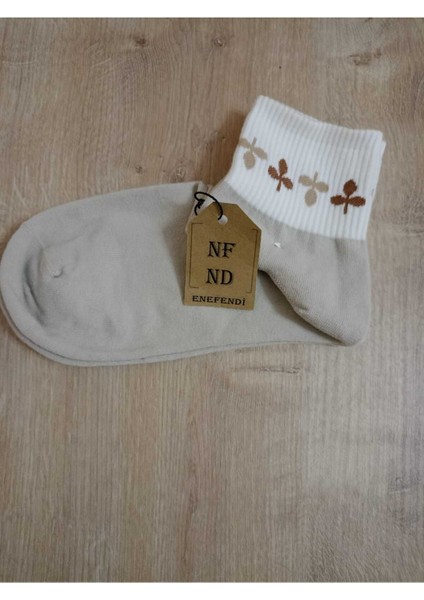 Pamuklu Kokulu Çorabı Yumuşak Yaprak Desenli Çorap Sütlü Kahve Krem