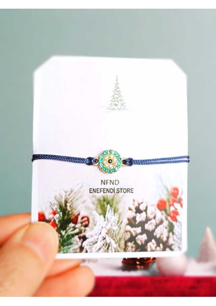 Bileklik Mavi Şeffaf Taşlı Makrome Lacivert Ipli 1.5cm Hediyelik Şans