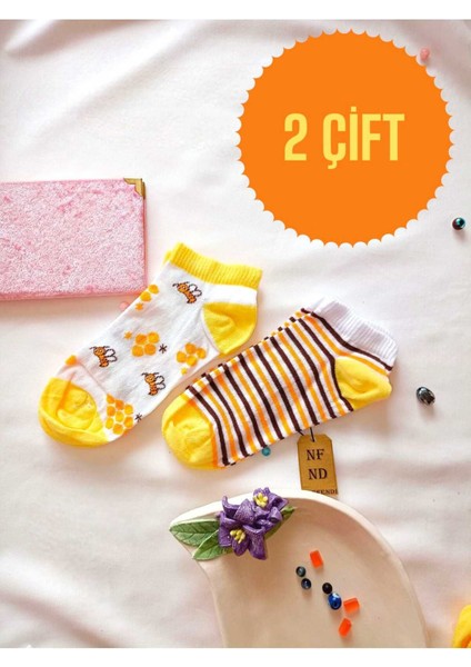 2 Çift Burun Dikişsiz Çorap Yumuşak Pamuklu Kısa Konç Desenli Patik Kadın Çorabı 36-40