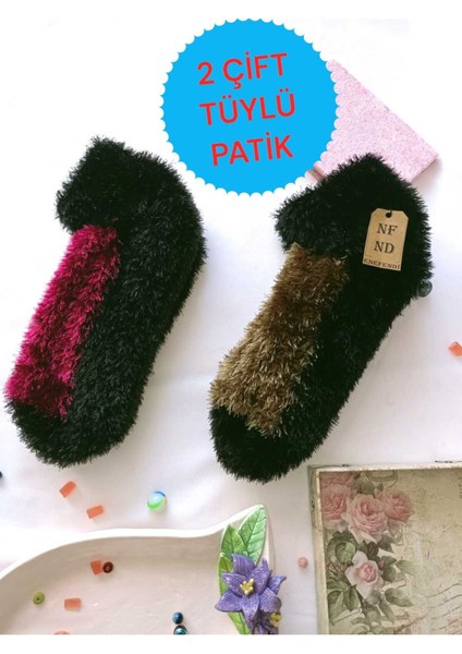 2 Çift Tüylü Kışlık Termal Patik Dikişsiz Peluş Çorap Fuşya Yeşil Erkek Kadın Ev-Parti Çorabı 36-41