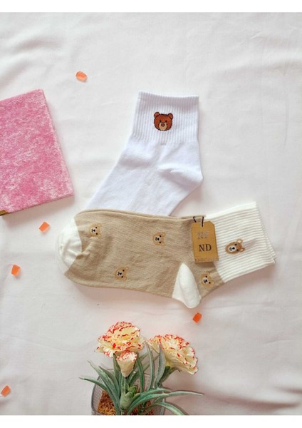 2 Çift Dikişsiz Pamuk Çorabı Soket Yumuşak Kadın Beyaz Krem Çorap Hediye 36-40 indirimleri