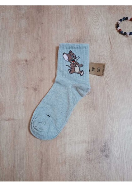 2 Çift Jerry Desenli Pamuklu Dikişsiz Çorap Arakonç Kadın Pembe Gri Burun Dikişsiz Çorap 36-40 modelleri