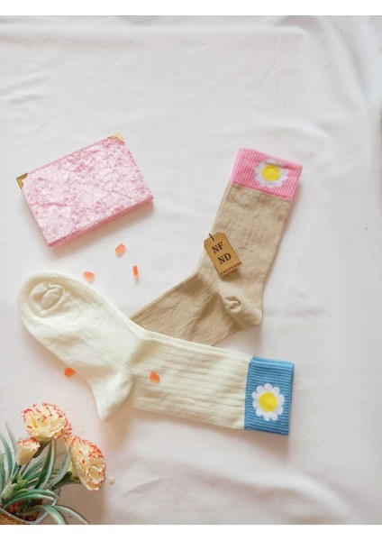 2 Çift Papatya Pamuklu Kokulu Kadın Çorap Yumuşak Dikişsiz Ekru Kahve Soket 36 40 indirimleri