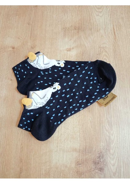 Patik Çorap Desenli Kulaklı Pamuklu Lacivert Çorabı 36-40 2 Çift modelleri