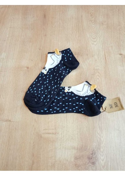 Patik Çorap Desenli Kulaklı Pamuklu Lacivert Çorabı 36-40 2 Çift fırsatları