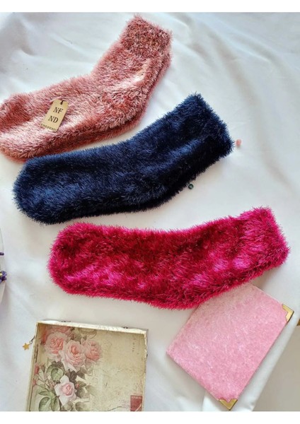 3 Çift Tüylü Kışlık Termal Patik Dikişsiz Çorap Gül K Laci Fuşya 36-41. fiyatları