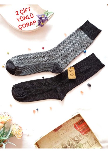 2 Çift Yünlü Termal Kokulu Erkek Kışlık Soket Kalın Desenli Çorap Hediye 40-45