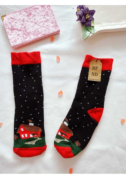 2 Çift Termal Soket Yılbaşı Havlu Yumuşak Hediye Kışlık Kadın Çorabı Yeşil Siyah Çorap 36-40 modelleri