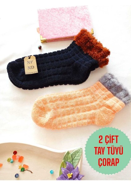 2 Çift Tay Tüyü Ters Havlu Patik Çorabı Kabartmalı Kokulu Yılbaşı Hediye Laciver Turuncu Çorap 36-40