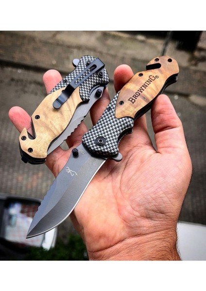 Browning 20CM Yarı Otomatik Ahşap Saplı Taktiksel Kamp ve Outdoor Çakı