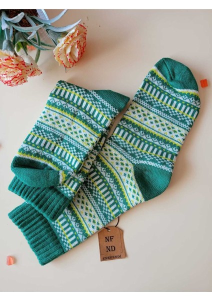 2 Çift Kalın Kışlık Yumuşak Çorap Yılbaşı Motif Etnik Desenli Kadın Çorabı Yeşil Pembe 36-40 modelleri