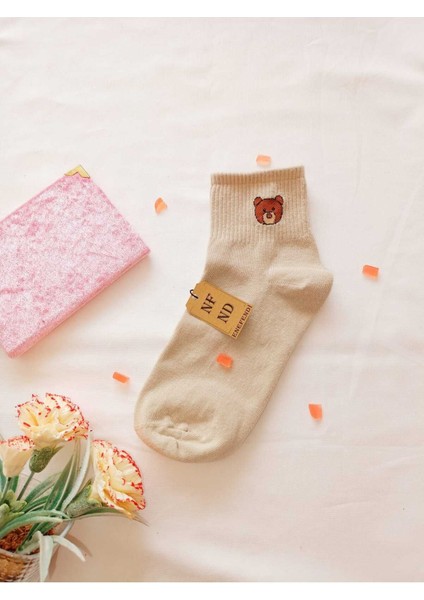 2 Çift Dikişsiz Pamuk Çorabı Soket Yumuşak Kadın Krem Ekru Ayı Çorap Hediye 36-40 fırsatları