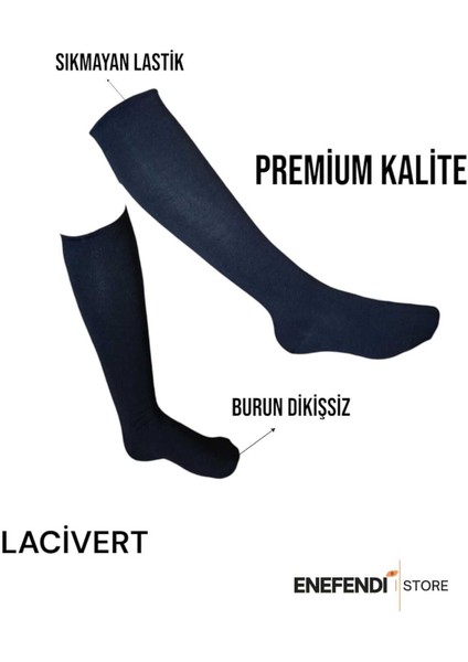 Anne Çorabı Dizaltı Lüx Kaliteli Pamuklu Burun Dikişsiz Sıkmayan Lastik Esnek Kadın Çorap Lacivert