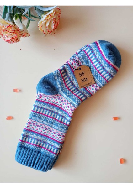 2 Çift Kalın Kışlık Yumuşak Çorap Yılbaşı Motif Etnik Desenli Kadın Çorabı Mavi Mor 36-40 fiyatları