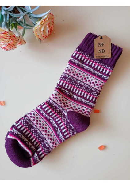 2 Çift Kalın Kışlık Yumuşak Çorap Yılbaşı Motif Etnik Desenli Kadın Çorabı Mavi Mor 36-40 modelleri