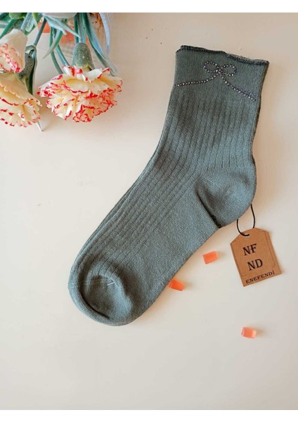 2 Çift Pamuklu Burun Dikişsiz Gültaşlı Kokulu Likralı Kısakonç Çorap Yeşil Siyah Kadın Çorabı 36-40 fırsatları