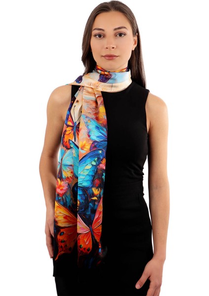 Turkuaz Kelebek Desen Ipek Fular fiyatları